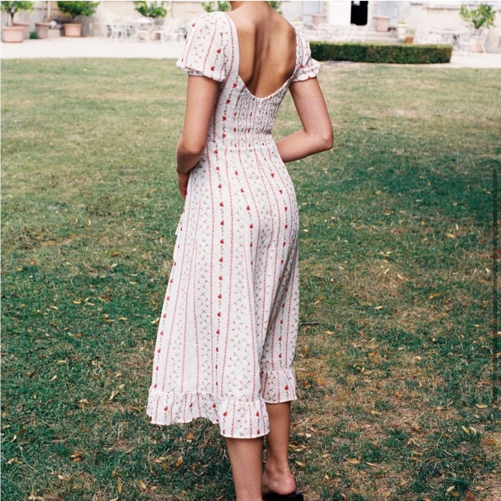 With Jean White Midi Dress with Red Floral Print - Picture 3 of 7